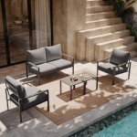 Modern 5-Piece Dark Grey Metal Patio Set