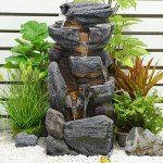 5-Tier Rock Water Fountain with Light for Patio