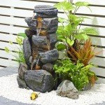 5-Tier Rock Water Fountain with Light for Patio