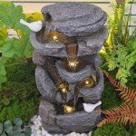 5-Tier Rock Water Fountain with Light for Patio