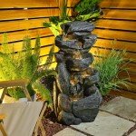 5-Tier Rock Water Fountain with Light for Patio
