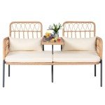 PROHIKER Outdoor Rattan Loveseat with Table & Cushions