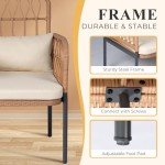 PROHIKER Outdoor Rattan Loveseat with Table & Cushions