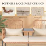 PROHIKER Outdoor Rattan Loveseat with Table & Cushions