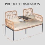 PROHIKER Outdoor Rattan Loveseat with Table & Cushions
