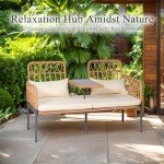 PROHIKER Outdoor Rattan Loveseat with Table & Cushions