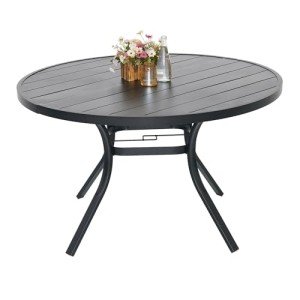 Black 48" Round Outdoor Dining Table with Umbrella Hole
