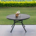 Black 48" Round Outdoor Dining Table with Umbrella Hole