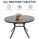 Black 48" Round Outdoor Dining Table with Umbrella Hole