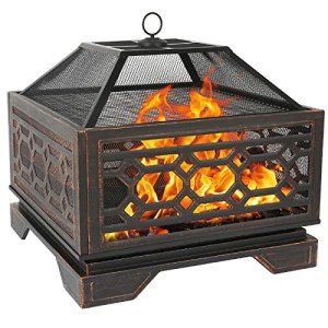 Hykolity 26" Square Outdoor Wood Burning Fire Pit