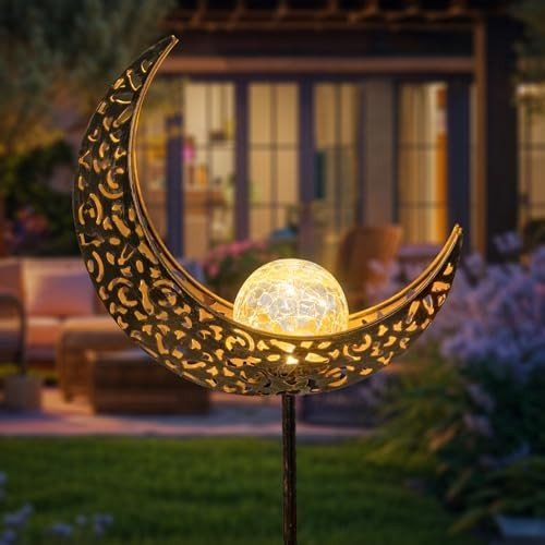 Outdoor Solar Moon Glass Globe Garden Light