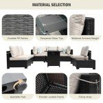 8-Piece Rattan Wicker Patio Sofa and Fire Pit Set