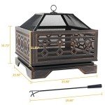 Hykolity 26" Square Outdoor Wood Burning Fire Pit
