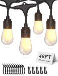 48FT Waterproof LED Outdoor String Lights with 16 Bulbs