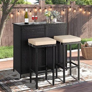 Crownland 3-Piece Outdoor Wicker Bar Set