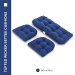 Navy Blue 3-Piece All-Weather Wicker Chair Cushions