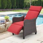 Burgundy Wicker Outdoor Recliner Chair for Patio