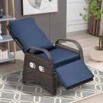 Navy Blue Outdoor Recliner Chair with Side Table