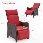Burgundy Wicker Outdoor Recliner Chair for Patio