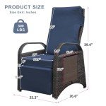 Navy Blue Outdoor Recliner Chair with Side Table