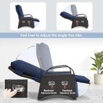 Navy Blue Outdoor Recliner Chair with Side Table