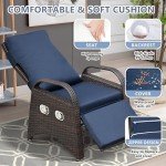 Navy Blue Outdoor Recliner Chair with Side Table