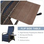 Navy Blue Outdoor Recliner Chair with Side Table