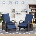 Navy Blue Outdoor Recliner Chair with Side Table
