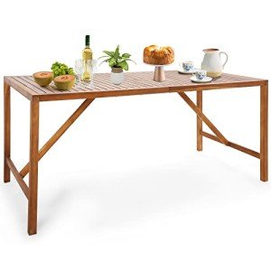 Tangkula Acacia Wood Outdoor Dining Table with Umbrella Hole