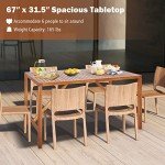Tangkula Acacia Wood Outdoor Dining Table with Umbrella Hole