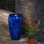 Blue Ceramic Outdoor Water Fountain with LED Light