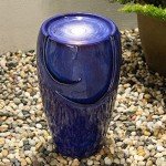 Blue Ceramic Outdoor Water Fountain with LED Light