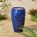 Blue Ceramic Outdoor Water Fountain with LED Light