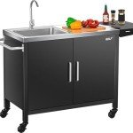 Outdoor Grill Table with Sink and Cart