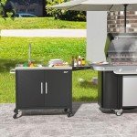 Outdoor Grill Table with Sink and Cart