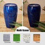 Blue Ceramic Outdoor Water Fountain with LED Light