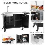 Outdoor Grill Table with Sink and Cart