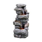 4-Tier Outdoor Faux Stone Water Fountain with Lights