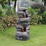 4-Tier Outdoor Faux Stone Water Fountain with Lights
