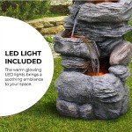 4-Tier Outdoor Faux Stone Water Fountain with Lights