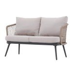 Beige Wicker Outdoor Loveseat with Thick Cushions