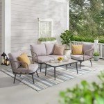 Beige Wicker Outdoor Loveseat with Thick Cushions