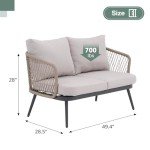 Beige Wicker Outdoor Loveseat with Thick Cushions