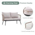 Beige Wicker Outdoor Loveseat with Thick Cushions