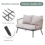 Beige Wicker Outdoor Loveseat with Thick Cushions