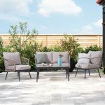 Beige Wicker Outdoor Loveseat with Thick Cushions