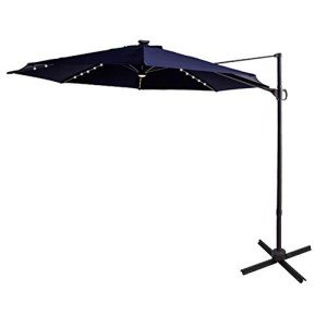 10 ft Navy Blue Offset Patio Umbrella with Lights