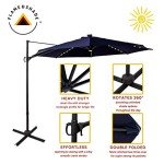 10 ft Navy Blue Offset Patio Umbrella with Lights