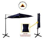 10 ft Navy Blue Offset Patio Umbrella with Lights