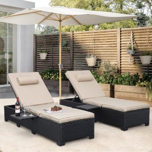 WAROOM Adjustable Wicker Chaise Lounge Chairs Set